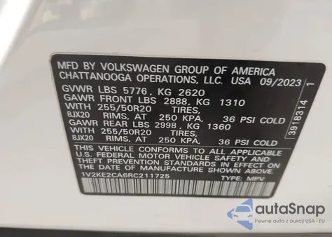 2024 Volkswagen Atlas Cross Sport 2.0T Se W/Technology from USA, damaged, VIN 1V2KE2CA6RC211725